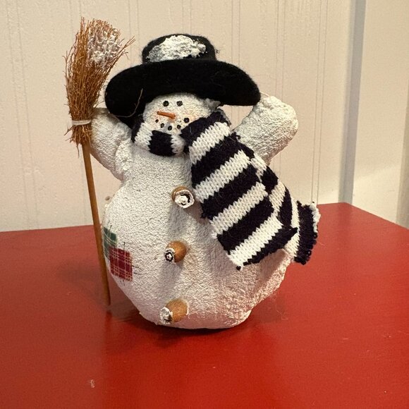 Share Christmas Decor Snowman Figurine, Cotton, painted, holds a broom, 6" tall - Picture 1 of 2